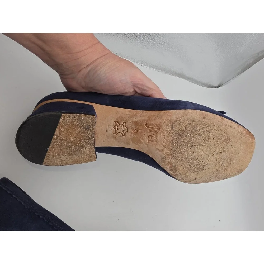 J. McLaughlin Navy Suede Kiltie Loafers with Bamboo Bit Detail Size 9